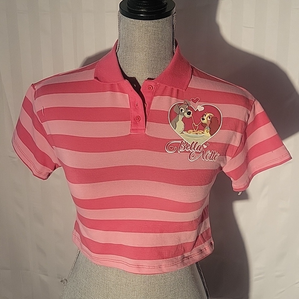 Disney Girls Lady & The Tramp Cropped Polo Graphic T-Shirt Dark Pink,Size XS 4-5 - Picture 1 of 9
